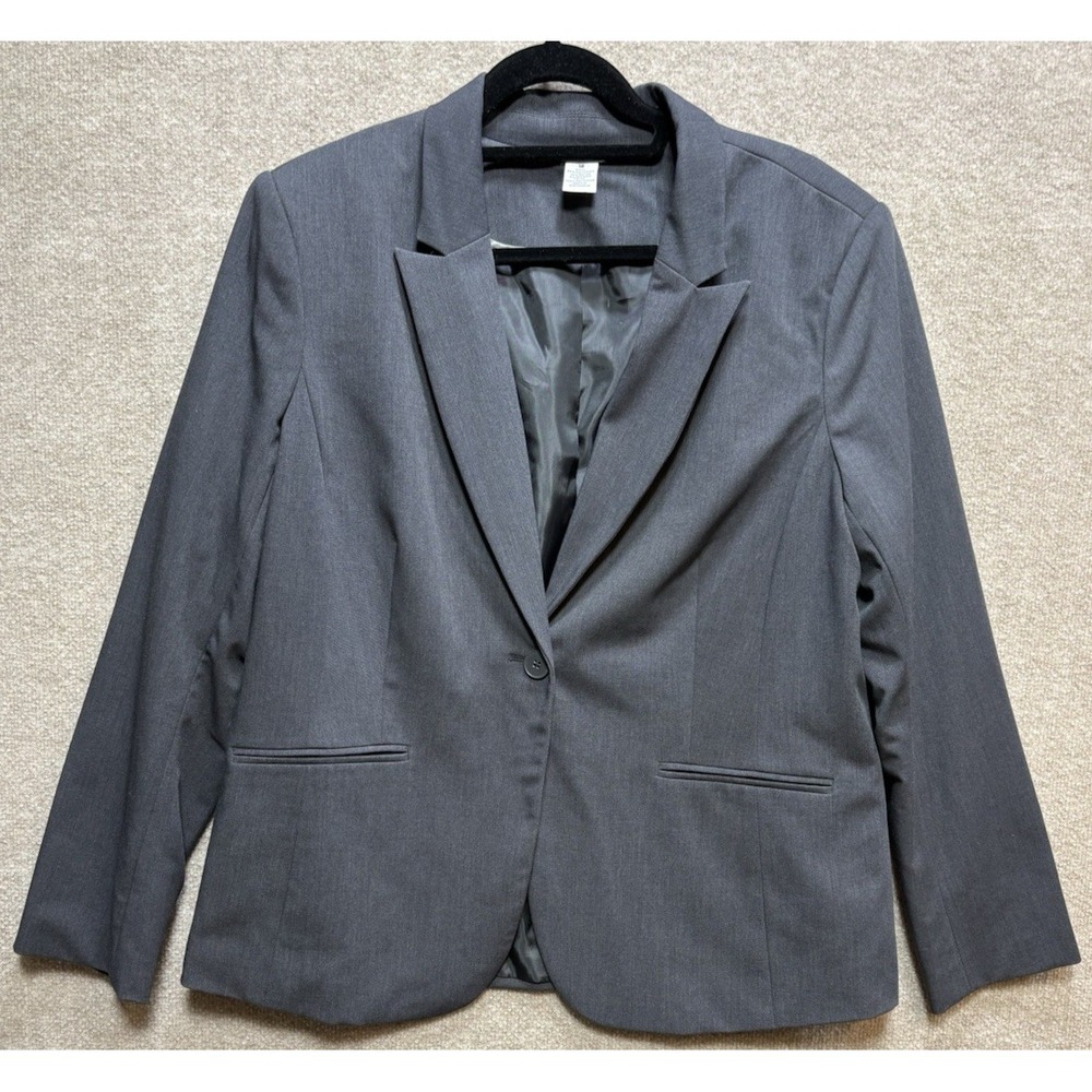 Liz Claiborne Women's Blazer 16 Jacket Dark Charcoal Gray Single Button Classic